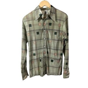 KENNINGTON Unisex Vintage 70s Long Sleeve Button Up Shirt Green Size Medium